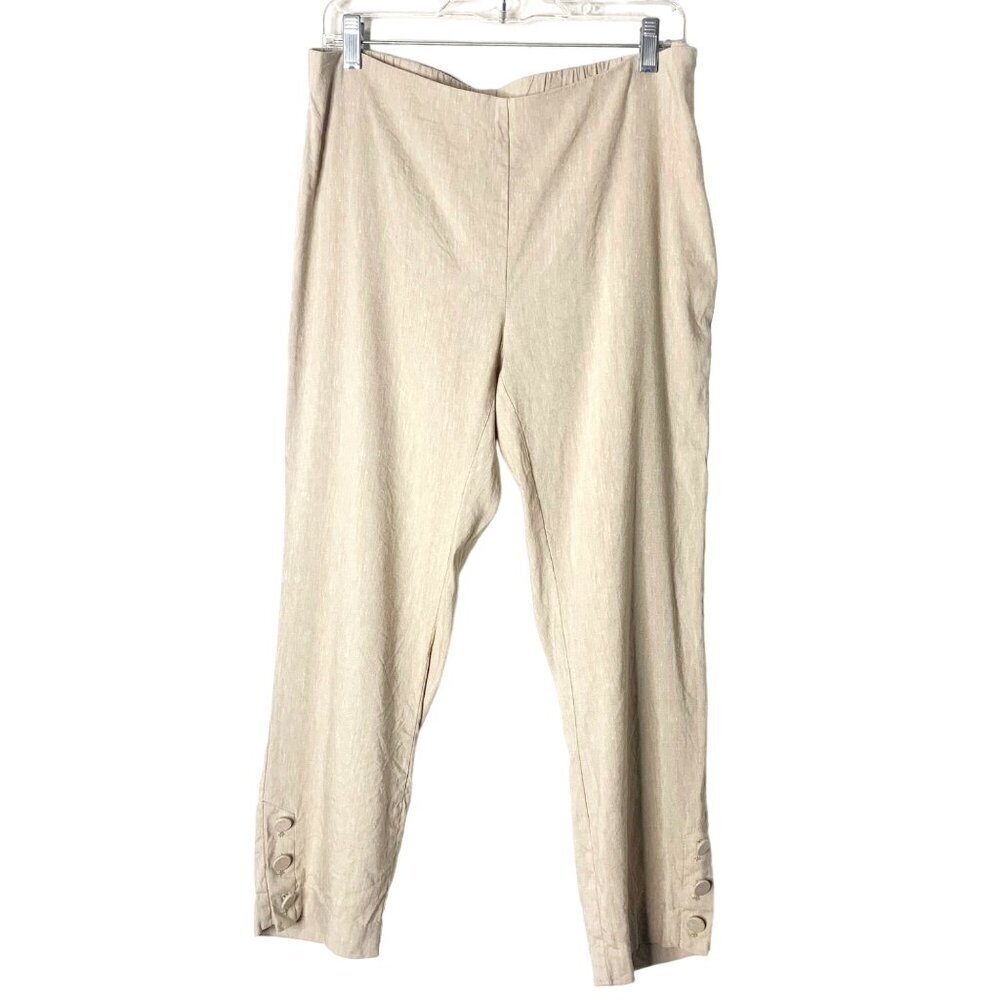 J. Jill Women's Beige Mid Rise Elastic Waist Linen Blend Stretch Pant
